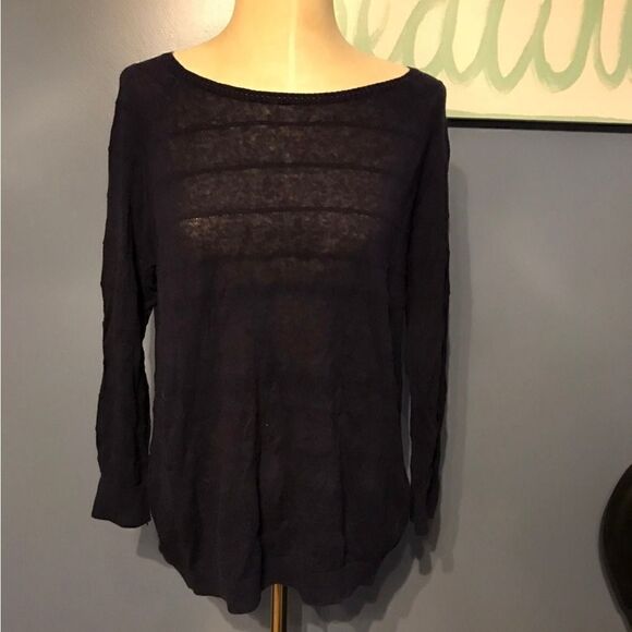 LOFT Navy Blue Linen Blend Long Sleeve Top - L - Picture 4 of 7